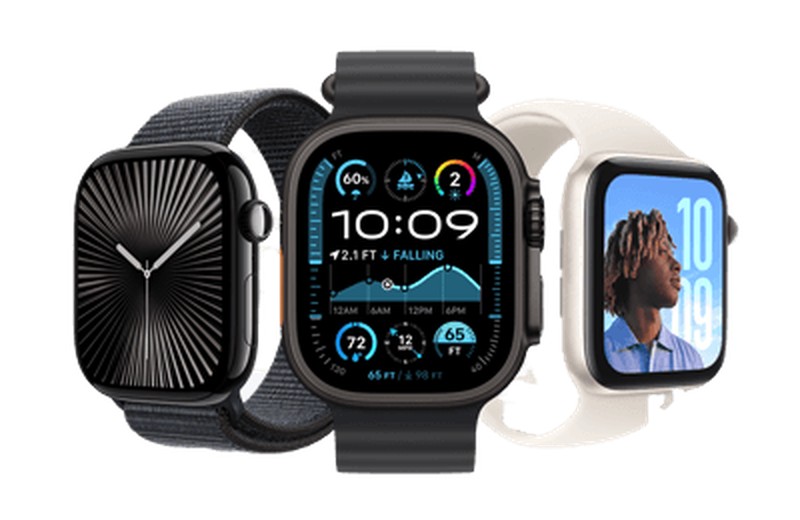 Três modelos de Apple Watch